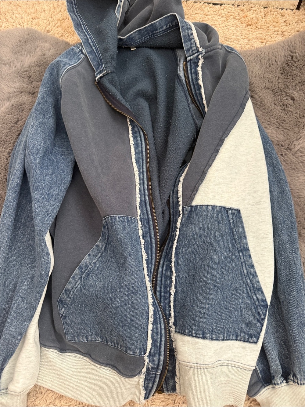 Two-Tone Denim & Heather Zip Hoodie